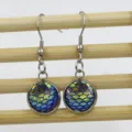 Stainless steel mermaid dragon scale fish scale cabochon hook earrings for women daily wear. - 12mm / 11