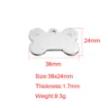 Stainless steel bone shaped pet ID tag, mirror finish with paw print, durable custom dog tag. - 36x24mm Etched Dog Paw / Steel