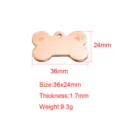 Stainless steel bone pet ID tag, polished rose gold blank dog tag for DIY engraving - 36x24mm Etched Dog Paw / Rose Gold