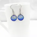 Detail view of mermaid scale resin earrings with stainless steel hooks for daily wear. - Gradient Blue