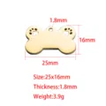 Vista detallada de la placa para perros en forma de hueso que muestra dimensiones y grosor. - 25x16mm Pata de Perro Hueca / Dorado