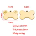 Stainless steel bone pet ID tag, 25x17mm laser engraved blank dog tag pendant acc. - 25*17mm / Gold