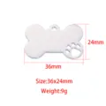 Placa de identificación para mascotas de acero inoxidable con hueso y huella, colgante grabado. - 36x24mm Hueco / Color acero