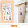 Kids glitter cartoon animal temporary waterproof tattoo stickers sheet for children party. - Animal Glitter Tattoo Sticker (EG-147) / 75*120mm