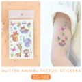 Colorful glitter animal temporary tattoo stickers for kids, waterproof cute cartoon designs. - Animal Glitter Tattoo Sticker (EG-148) / 75*120mm