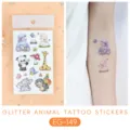 Glitter Animal Temporary Tattoo Stickers Cute Waterproof Kids Cartoon Body Art Decals - Animal Glitter Tattoo Sticker (EG-149) / 75*120mm