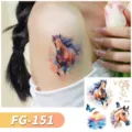 Autocollant de tatouage temporaire à paillettes, design de cheval de rêve pour enfants. - FG-151 (Tatouage Animal Pailleté)