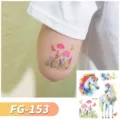 Autocollants de tatouage licorne pailletés imperméables pour enfants fleurs magiques - FG-153 (Tatouage Animal Pailleté)