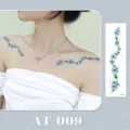 Blue daisy floral temporary tattoo sticker for collarbone and body art decoration waterproof. - AT-009 (Bracelet Tattoo Sticker)