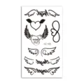 Waterproof black temporary tattoo sticker set with angel wings and heart designs for body art. - HC-425
