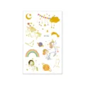 Hoja de pegatinas de tatuaje temporal metálico dorado para niños con unicornio y diseños espaciales. - VE-052 / 120*75mm