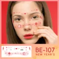 Red temporary face tattoo sticker with Chinese characters and heartbeat design for New Year party. - BE-107 New Year Face Sticker