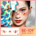 New Year face temporary tattoo sticker, festive makeup sticker variant BE-109 for party. - BE-109 New Year Face Sticker