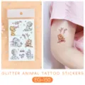 Glitter animal temporary tattoo stickers for kids, waterproof cute cartoon design body art. - Animal Glitter Tattoo Sticker (EG-150) / 75*120mm