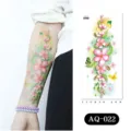 Pegatina de tatuaje temporal de brazo floral impermeable con flores rosas y mariposas de diseño. - AQ-022 / 210*100mm