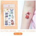 Glitter animal temporary tattoo stickers for kids, waterproof cute cartoon designs. - Animal Glitter Tattoo Sticker (EG-152) / 75*120mm