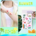 Kids summer temporary tattoo stickers featuring cute tropical flamingo and palm tree designs. - EC-126