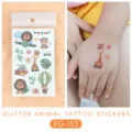 Glitter animal tattoo stickers for kids, waterproof cartoon temporary body art stickers. - Animal Glitter Tattoo Sticker (EG-153) / 75*120mm