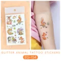 Kids glitter animal temporary tattoo stickers waterproof cute cartoon sticker sheet variant. - Animal Glitter Tattoo Sticker (EG-154) / 75*120mm