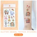 Glitter cartoon animal temporary tattoo stickers waterproof colorful kids body art decor - Animal Glitter Tattoo Sticker (EG-156) / 75*120mm
