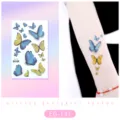 Pegatina Tatuaje Mariposa Brillo Variante Azul Amarillo Arte Corporal Impermeable - EG-137 (Pegatina de Tatuaje de Mariposa con Purpurina)