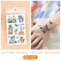 Kids waterproof glitter animal tattoo stickers cute cartoon temporary body art set - Animal Glitter Tattoo Sticker (EG-157) / 75*120mm
