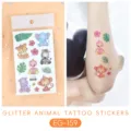 Glitter animal temporary tattoo stickers for kids, waterproof colorful cartoon body art designs. - Animal Glitter Tattoo Sticker (EG-159) / 75*120mm