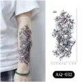 Waterproof temporary tattoo sticker for arm featuring owl, hourglass, and floral design. - AQ-032 / 210*100mm