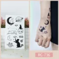 Adhesivo de tatuaje temporal gato negro impermeable lindo diseño de planeta arte corporal - RC-736 / 60*105mm