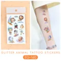 Glitter animal temporary tattoo stickers waterproof colorful cartoon cute designs for kids arm art. - Animal Glitter Tattoo Sticker (EG-160) / 75*120mm