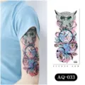 Temporary tattoo sticker featuring owl pocket watch and roses design for arm body art. - AQ-033 / 210*100mm