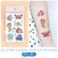 Waterproof glitter ocean animal temporary tattoo stickers for kids, colorful cute cartoon designs. - Ocean Glitter Tattoo Sticker (EG-161) / 75*120mm