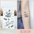 Adhesivo de tatuaje temporal impermeable negro lindo búho luna estrellas diseño de arte corporal - RC-737 / 60*105mm