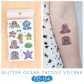 Glitter ocean animal temporary tattoo sticker for kids, colorful waterproof cute cartoon design. - Ocean Glitter Tattoo Sticker (EG-164) / 75*120mm