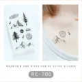Pegatina de tatuaje temporal en blanco y negro impermeable diseño de montaña río - RC-700