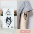 Waterproof temporary tattoo sticker black geometric wolf design cute animal body art style - RC-740 / 60*105mm