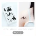 Pegatina de tatuaje temporal impermeable montaña río arte corporal negro minimalista - RC-701