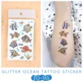 Glitter ocean temporary tattoo stickers for kids, waterproof cartoon marine animal designs. - Ocean Glitter Tattoo Sticker (EG-165) / 75*120mm