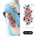 Waterproof arm temporary tattoo sticker with beautiful red rose floral design for body art style. - AQ-038 / 210*100mm