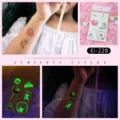 Luminous unicorn temporary tattoo stickers for kids, cute glowing cartoon body art transfers. - Ei-228