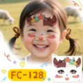 Kids cartoon cow face temporary tattoo sticker variant, cute animal water transfer decal sheet. - Ox (FC-128)