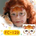 Kids cartoon tiger face temporary tattoo sticker variant FC-129 with cute claw prints. - Tiger (FC-129)