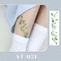 Watercolor green leaves vine temporary tattoo sticker for leg and body art decoration. - AT-021 (Bracelet Tattoo Sticker)