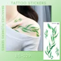 Waterproof green leaf branch temporary tattoo sticker for collarbone and body art decor - Leaf Vine Tattoo Sticker (BS-029) / 240x105mm