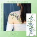 Blue floral temporary tattoo sticker for women, waterproof body art branch design for shoulder back. - Leaf Vine Tattoo Sticker (BS-031) / 240x105mm