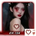 Halloween waterproof temporary tattoo sticker, barbed wire heart design and bloody face makeup. - EH-134 / 120*75mm