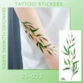 Waterproof plant leaf temporary tattoo sticker set featuring realistic green branch design. - Leaf Vine Tattoo Sticker (BS-033) / 240x105mm