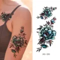 Waterproof blue and green flower tattoo sticker for body art painting and decor. - AQ-001 / 210*100mm