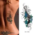 Waterproof temporary tattoo sticker featuring retro revolver gun and blue rose design. - AQ-006 / 210*100mm
