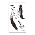 Waterproof temporary tattoo sticker with black feather and flying birds design for arm. - HC-405
